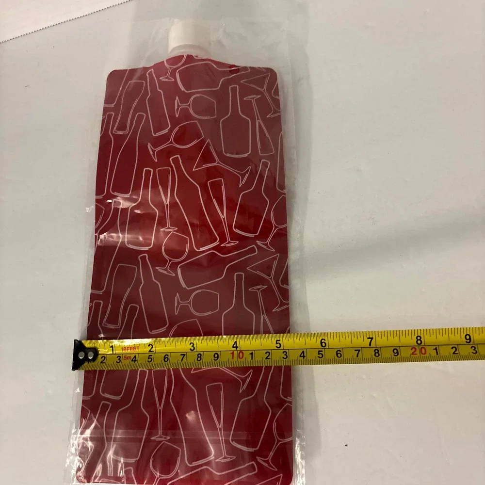750ml Collapsible Wine Flask Pouch Red Reusable Foldable Travel Drink Bag Cap